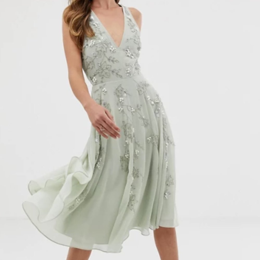 beaded sage midi dress • ASOS